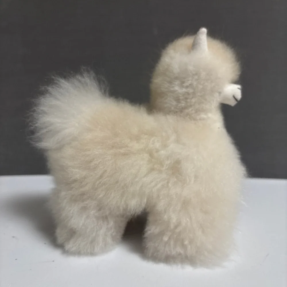 Alpaca Real Fur Figurine Handmade Peru Boho Soft Llama Cream Beige Baby Decor
